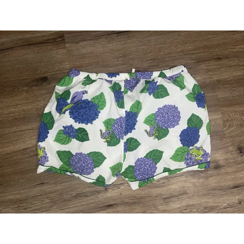 Printfresh Hydrangea Frog Pajama Short Set Green Piping Whimsical Cottagecore 1X